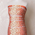 Orange nylon tulle fabric with beige print in fancy design-D15996