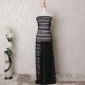 Black nylon tulle fabric with same tone embroidery and sequin work in stripe design-D16000