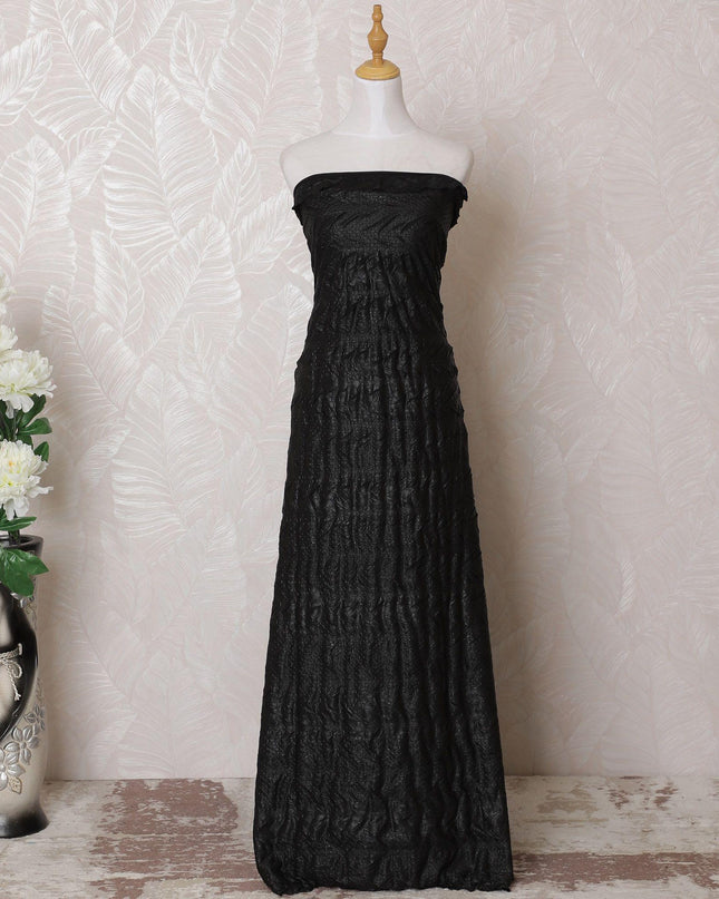 Black synthetic brocade fabric in fancy design-D16003