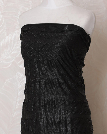 Black synthetic brocade fabric in fancy design-D16003
