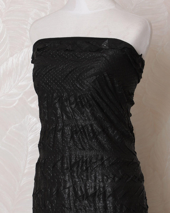 Black synthetic brocade fabric in fancy design-D16003