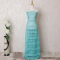 Turquoise blue nylon tulle fabric with same tone embroidery and sequin work in stripe design-D16006