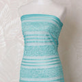 Turquoise blue nylon tulle fabric with same tone embroidery and sequin work in stripe design-D16006