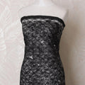 Black nylon tulle fabric with same tone embroidery and sequin work in fancy design-D16012