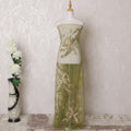 Mehindi green nylon tulle fabric with multicolor embroidery and stone work in floral design-D16013