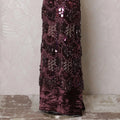 Plum pure silk blended velvet fabric with same tone, gold embroidery and spangles in fancy design-D16041 Regal Fabrics