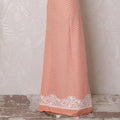 Peach blended cotton lawn fabric with white embroidery having stone work in abstract design-D16065