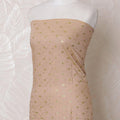 Latte beige blended cotton lawn fabric with gold weave and stone work in abstract design-D16059