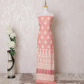 Salmon pink blended cotton lawn fabric with multicolor embroidery having stone work in floral design-D16062