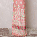 Salmon pink blended cotton lawn fabric with multicolor embroidery having stone work in floral design-D16062