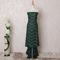 Bottle green blended cotton fabric with same tone, gold embroidery in abstract design-D16080