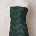 Bottle green blended cotton fabric with same tone, gold embroidery in abstract design-D16080