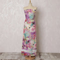 Multicolor blended cotton voile printed fabric with white embroidery and stone work in floral design-D16934 Regal Fabrics