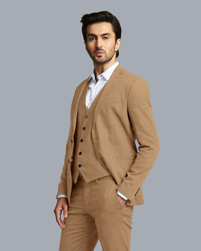 Khaki brown Premium plain Super 140's blended wool suiting fabric-D17275
