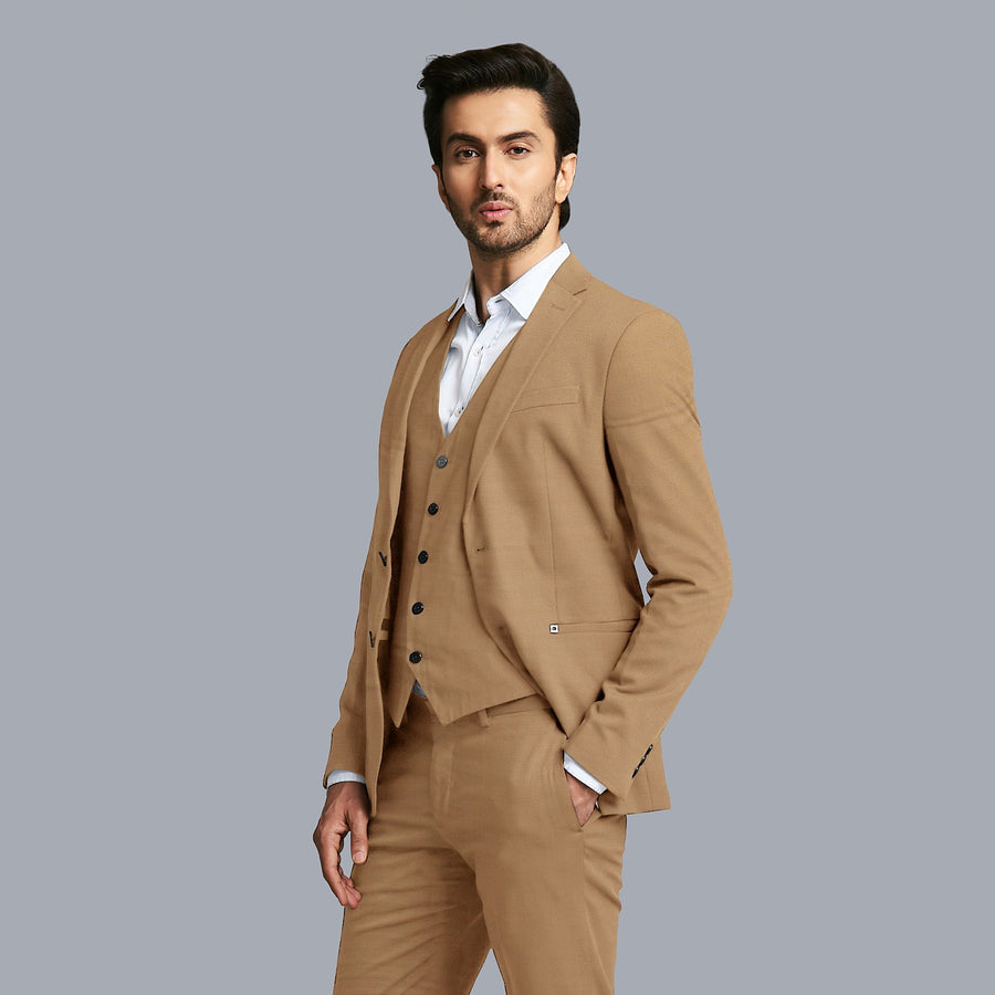 نسيج كاكي بني ممتاز سادة من الصوف المخلوط Super 140-D17275