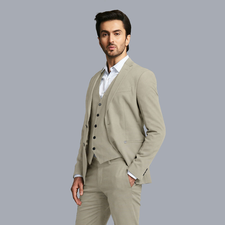 قماش مناسب من صوف ميرينو الإنجليزي المخلوط باللون الأخضر الغار -D17278