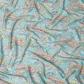 Light Dynasty green synthetic crepe fabric with multicolor print in paisley design-D15656