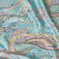 Light Dynasty green synthetic crepe fabric with multicolor print in paisley design-D15656