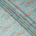 Light Dynasty green synthetic crepe fabric with multicolor print in paisley design-D15656