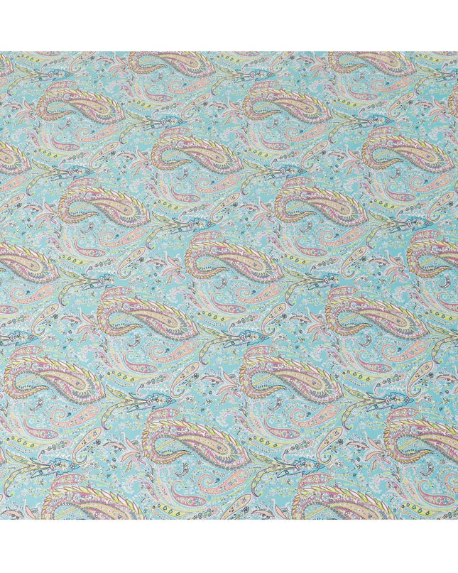 Light Dynasty green synthetic crepe fabric with multicolor print in paisley design-D15656