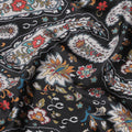 Black synthetic crepe fabric with multicolor print in paisley design-D15657