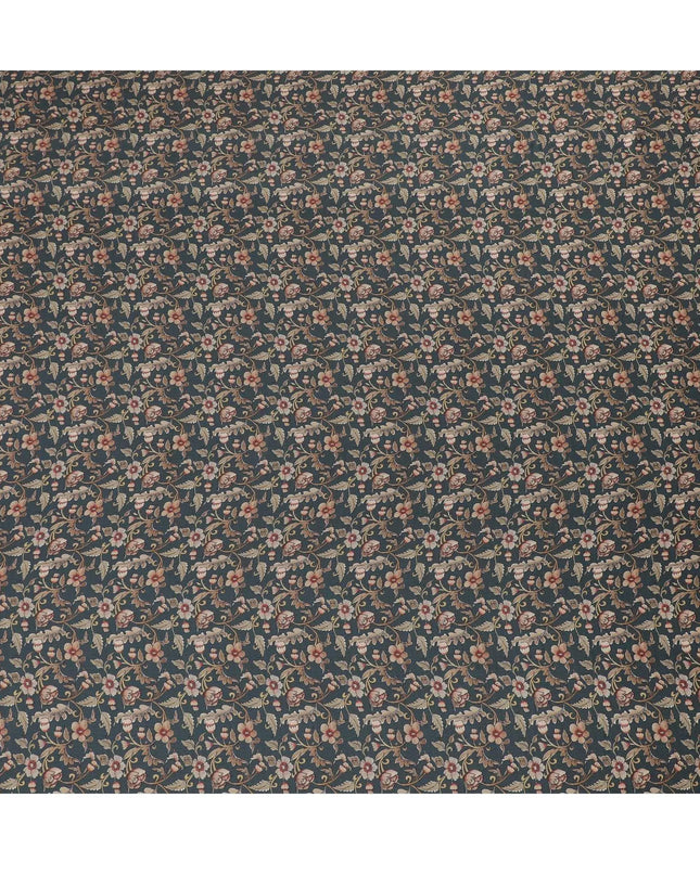 Seaweed green synthetic crepe fabric with multicolor print in floral design-D15662 Regal Fabrics