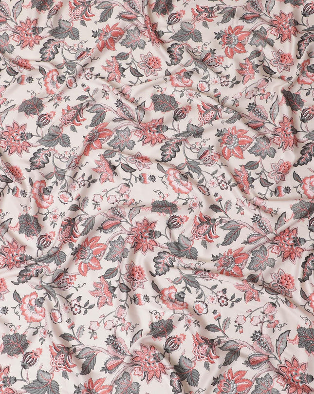 قماش كريب صناعي أبيض جوز الهند مع طباعة متعددة الألوان بتصميم الأزهار-D15664