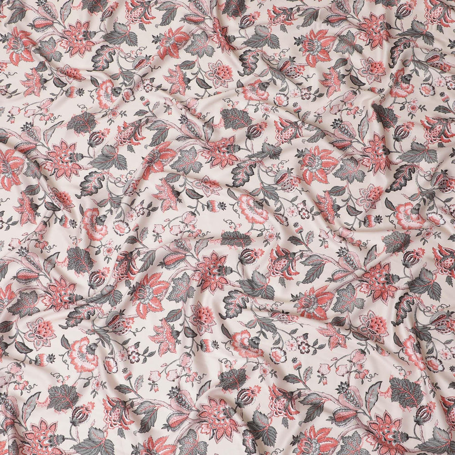 قماش كريب صناعي أبيض جوز الهند مع طباعة متعددة الألوان بتصميم الأزهار-D15664