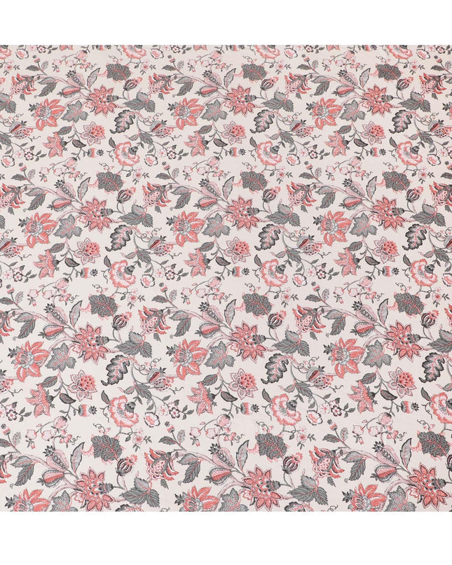 قماش كريب صناعي أبيض جوز الهند مع طباعة متعددة الألوان بتصميم الأزهار-D15664