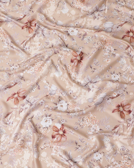 Eggnog beige synthetic crepe fabric with multicolor print in floral design-D15667