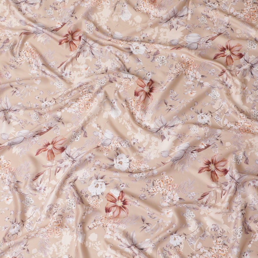 Eggnog beige synthetic crepe fabric with multicolor print in floral design-D15667