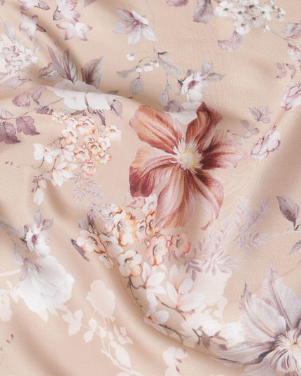 Eggnog beige synthetic crepe fabric with multicolor print in floral design-D15667