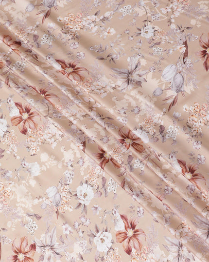 Eggnog beige synthetic crepe fabric with multicolor print in floral design-D15667