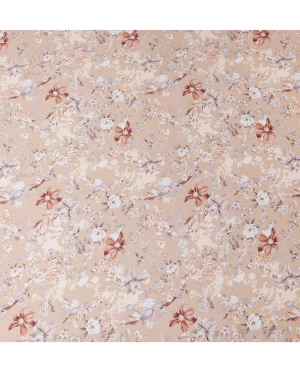 Eggnog beige synthetic crepe fabric with multicolor print in floral design-D15667