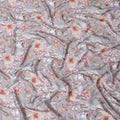 Silver grey synthetic crepe fabric with multicolor print in floral design-D15668
