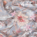 Silver grey synthetic crepe fabric with multicolor print in floral design-D15668
