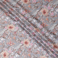 Silver grey synthetic crepe fabric with multicolor print in floral design-D15668