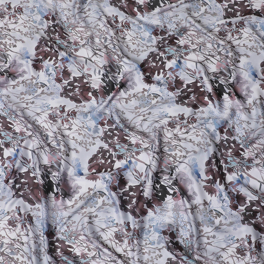 Cloud grey synthetic crepe fabric with multicolor print in floral design-D15669