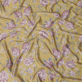 قماش كريب صناعي أصفر الهندباء مع طباعة متعددة الألوان بتصميم الأزهار-D15670