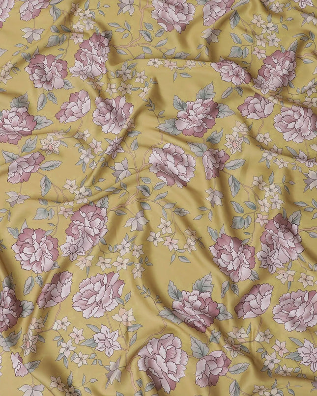 Dandelion Yellow synthetic crepe fabric with multicolor print in floral design-D15670 Regal Fabrics