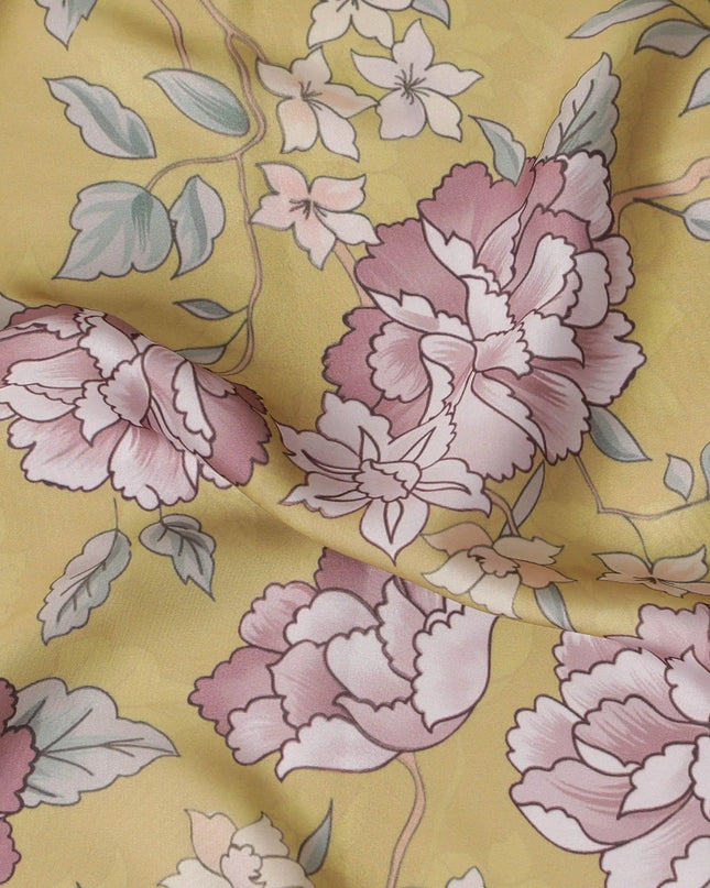 Dandelion Yellow synthetic crepe fabric with multicolor print in floral design-D15670 Regal Fabrics