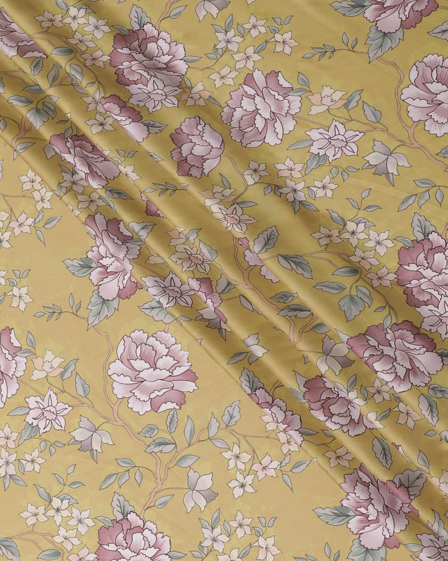 Dandelion Yellow synthetic crepe fabric with multicolor print in floral design-D15670 Regal Fabrics