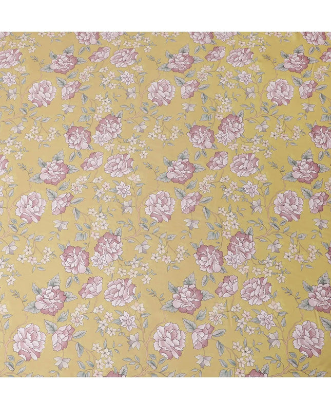 Dandelion Yellow synthetic crepe fabric with multicolor print in floral design-D15670 Regal Fabrics