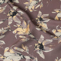 Pecan brown synthetic crepe fabric with multicolor print in floral design-D15672