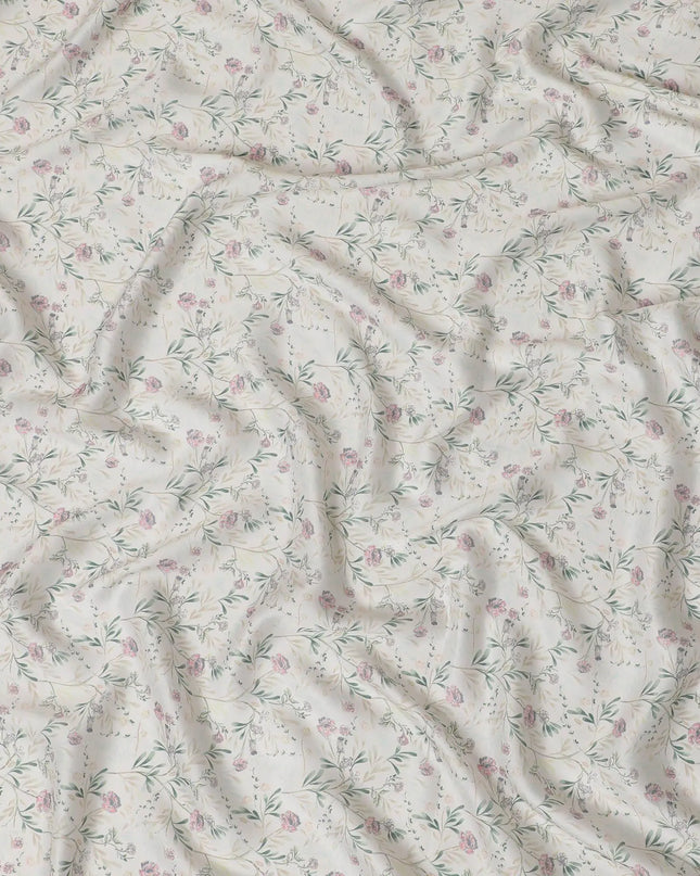Parchment beige synthetic crepe fabric with multicolor print in floral design-D15674 Regal Fabrics