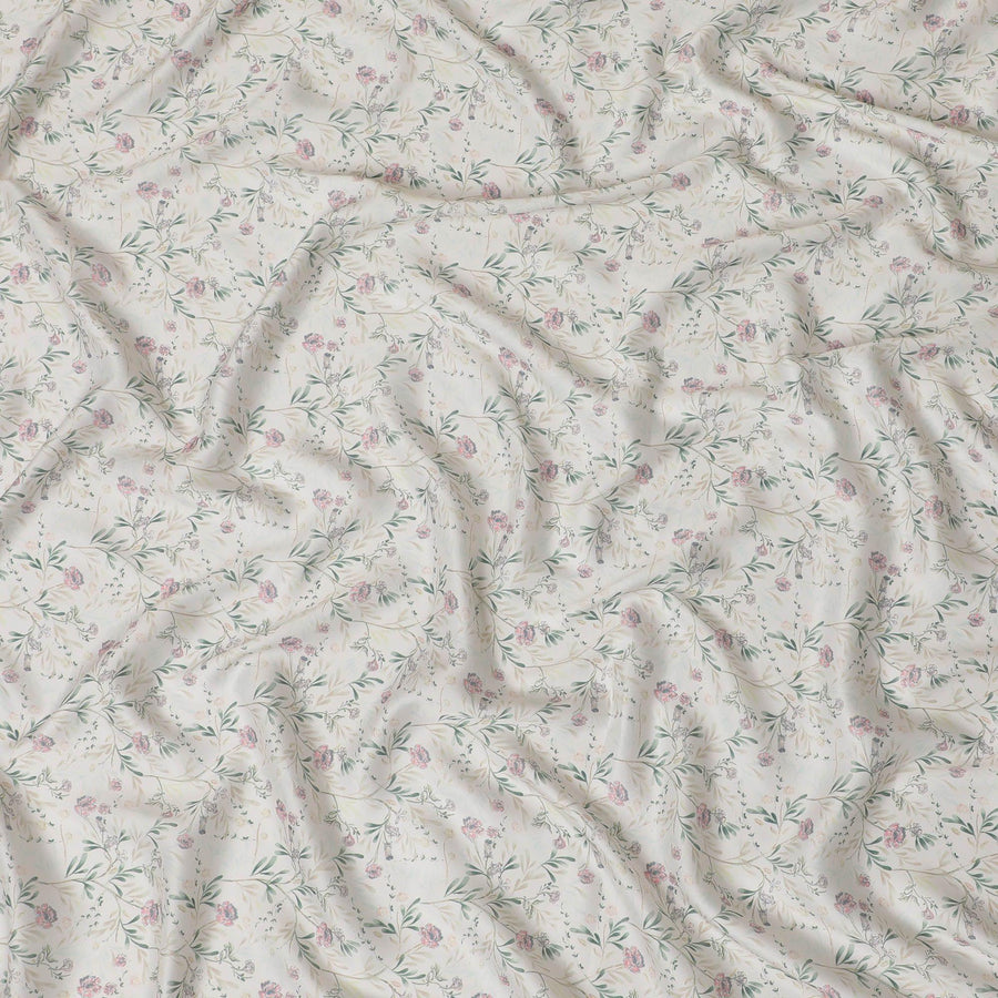 قماش كريب صناعي باللون البيج مع طباعة متعددة الألوان بتصميم الأزهار-D15674