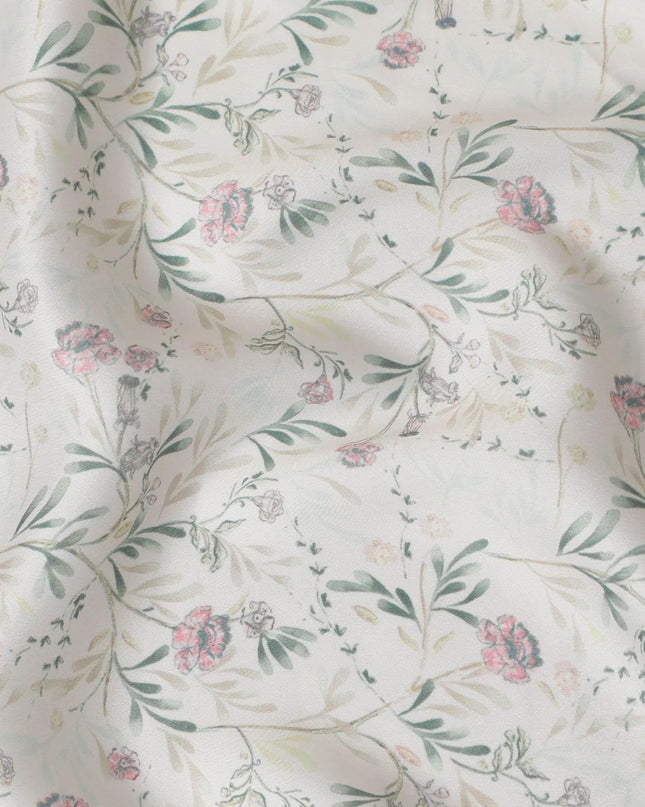 Parchment beige synthetic crepe fabric with multicolor print in floral design-D15674 Regal Fabrics