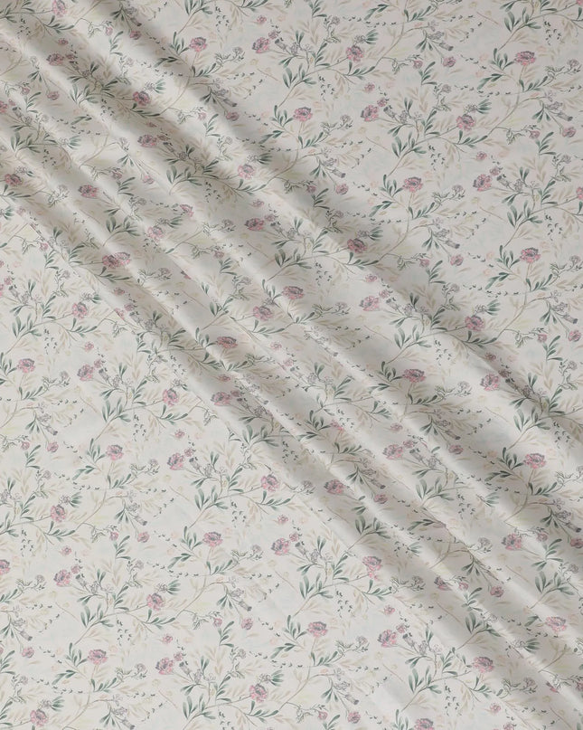 Parchment beige synthetic crepe fabric with multicolor print in floral design-D15674 Regal Fabrics