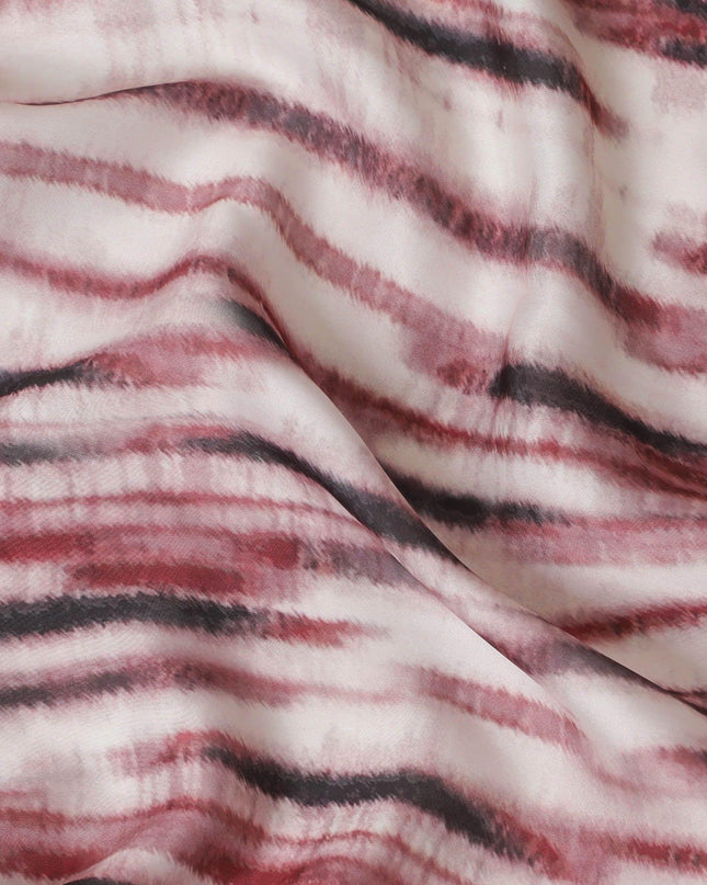 Almond beige synthetic crepe fabric with multicolor print in Abstract design-D15676