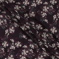 Sangria purple synthetic crepe fabric with white, light green and red digital prints in floral design-D15770